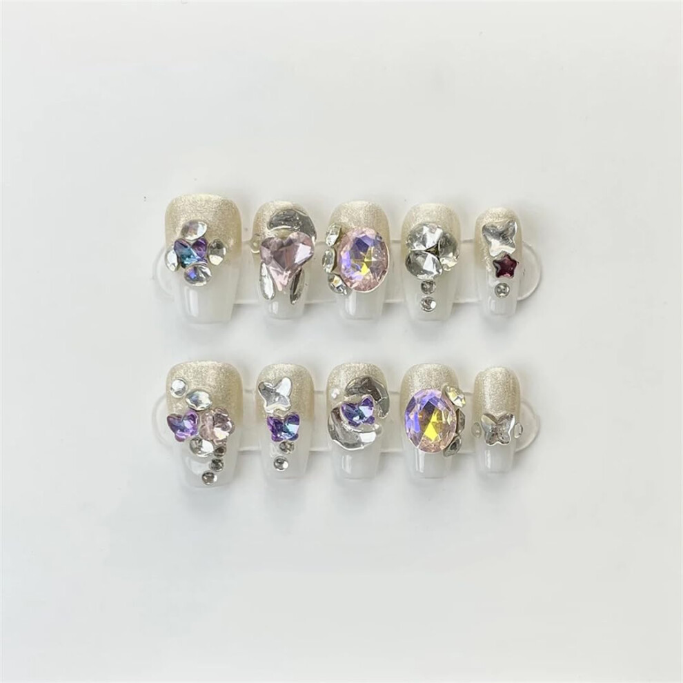 Hand-Pressed Coffin Nails Mid-Length Full Coverage Winter Manicure Decorative Design for Wearable Nail Art