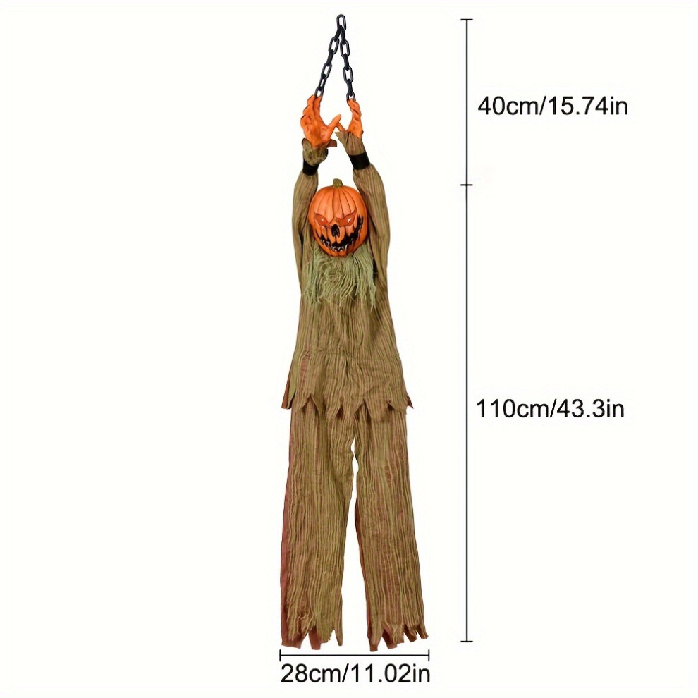 (Pumpkin Head) Halloween Mummy Skeleton & Pumpkin Hanging Ornament | Spooky Decor, Battery-Powered Fabric Yard Accent For Haunted House Atmosphere 9320279757469