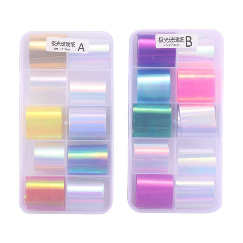 Nail Art Holographic Films Set - 2 Assorted Color Thin Iridescent Foils for DIY Nail Decoration Cellophane Decals