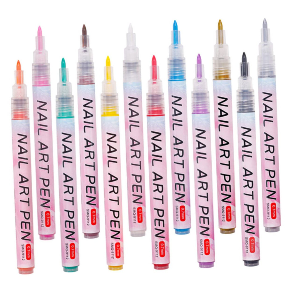 Nail Art Graffiti Pens 12pcs Fine Tip Nail Polish Pens for Dots Lines Stripes Patterns Nail Design and Decoration