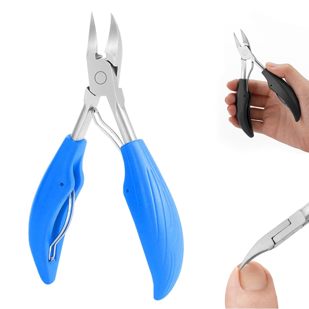 Blue Wide Jaw Opening Anti-Splash Slanted Nail Clipper, Ultra Sharp Stainless Steel Fingernail And Toenail Large Size,