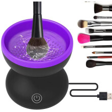 Portable Electric Makeup Brush Cleaner Machine USB Automatic Silicone Spinner for Deep Cleaning Wash and Dry (Black Purple)