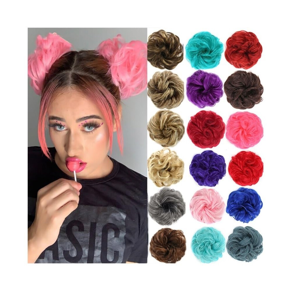 Unisex Black Hair Buns - Messy Curly Chignon Clip-In Hair Extensions For Women, Fake Hair Bun Scrunchie Tails