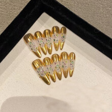 Golden Set with Diamonds, Handmade Light Luxury Nail Art, High-End Armor Style, Size M