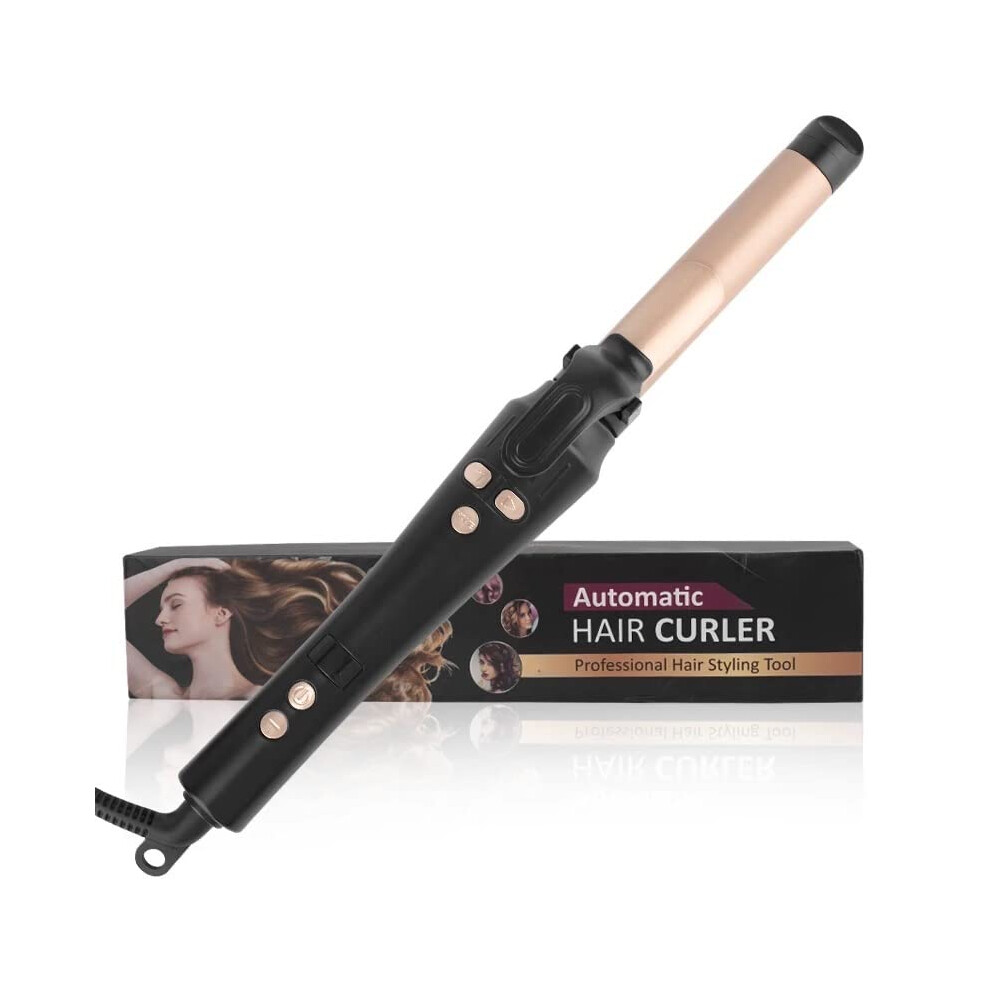 LCD Ceramic Curling Wand 1 Inch Auto Rotating Titanium Barrel Dual Voltage Fast Heat-Up with 4 Adjustable Temperatures