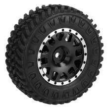4 Stück 55mm Vorder- und Hinterreifen aus Gummi sowie 12-Speichen Metallfelgen-Satz für das AXIAL SCX24 1/24 RC-Car, schwarz