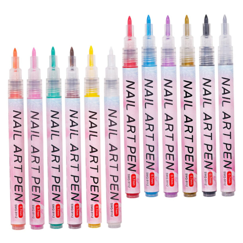 Manicure Pens Set 12pcs Nail Art Graffiti Pens Dotting Tool Kit for Nail Polish Design and Decoration