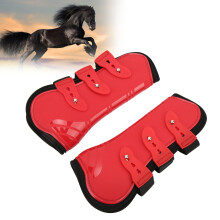 2 pièces rouges, taille M, protections tendineuses avant en PU et néoprène, réglables.