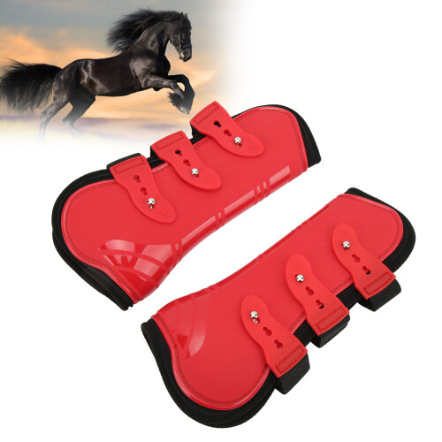 2pcs Red Horse Front Tendon Boots, Adjustable Training & Racing Leg Support