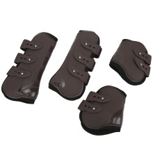 4 Stück Pferde Vorder- und Hinterbein-Schuhen PU Neopren Pferd Sehnenbandassen Pferde Schutzgamaschen (Braun Vorder- und Hinterset M)