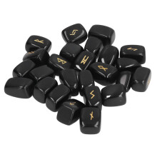 Set de pierres runiques en obsidienne - Artisanat ancien et raffiné