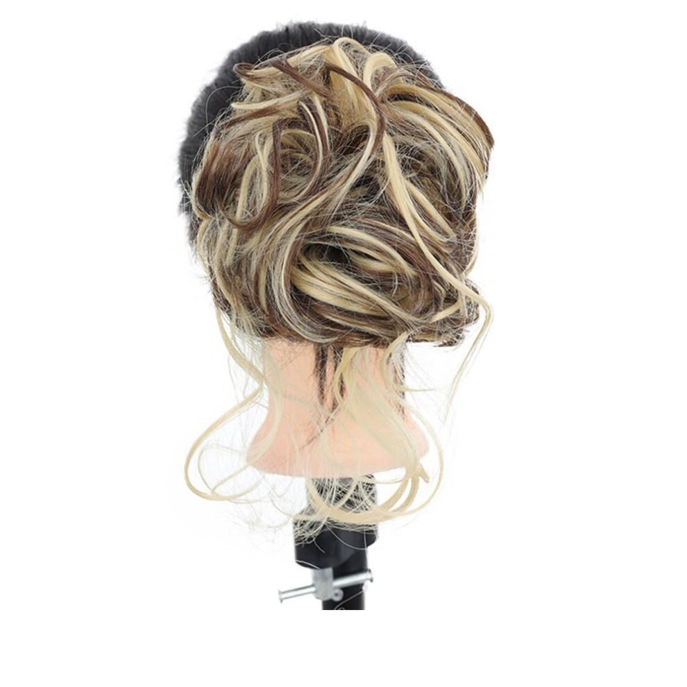 Unisex Brown Bun Wig Long Clip-In Hair Bun Extension Golden Voluminous Messy Updo Hairpiece For Women