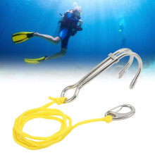 Gancio drift subacqueo doppio in acciaio inox con linea per immersioni in grotta, giallo