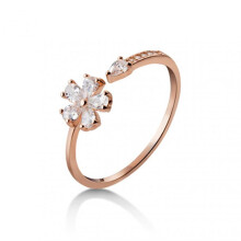 Women Ring Opening Sweet Luxury Golden Silver Color Rhinestone Embedded Five-petaled Flower Finger Ring Fashion Jewelry