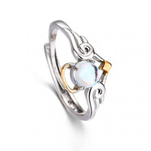 Women Ring Romantic Shining Faux Moonstone Adjustable Opening Design Decorative Gifts Angel Demon Wings Finger Ring Party Jewelry for Lover