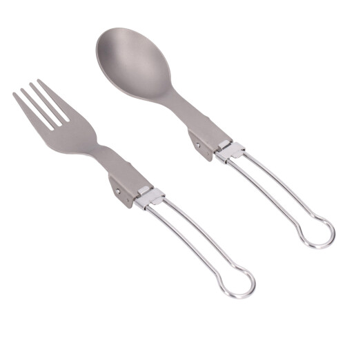 Portable Titanium Foldable Camping Cutlery Set with Carabiner