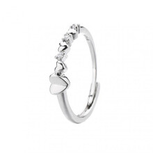 Women Ring Adjustable Opening Design Shiny Rhinestone Inlaid Geometric Decorative Love Heart Finger Ring Wedding Band Jewelry Gift for Valentines Day