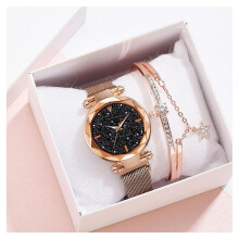 1 Set Starry Sky Women Watch Bracelet Kit with Quartz Movement Precise Timekeeping Wristwatch Fashion Simple Bracelet