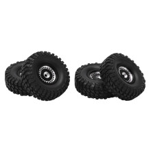 4 Stück 55mm Vorder- und Hinterreifen aus Gummi sowie 24-Loch-Felgen Set für AXIAL SCX24 1/24 RC Auto Schwarz