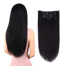 22" Remy Clip In Hair Extensions Human Hair Off Black Thick Silky Straight Real Hair for Women 110g #1B