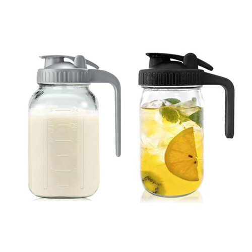 2Pack 32oz Glass Pitcher with Lid-Creamer Containe