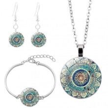Mandala Jewelry Set Flower Pattern Meaningful Wear-resistant Mandala Necklace and Earrings Set Birthday Valentine Friendship Gift