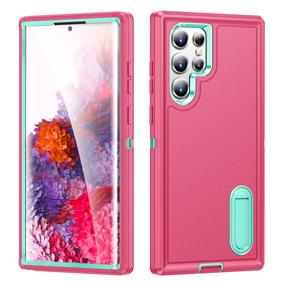 (Rose+Light Cyan) For Samsung Galaxy S22 Ultra 5G Case Blue 6914279871428