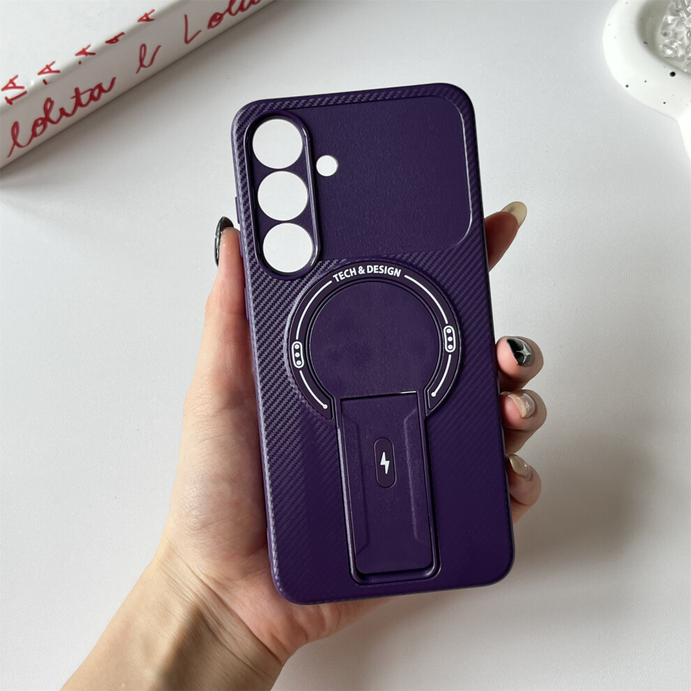 (Purple) For Samsung Galaxy S25+ / S24+ Case With Kickstand Carbon Fiber Texture Pc + Tpu Phone Cover Purple 6914290225903