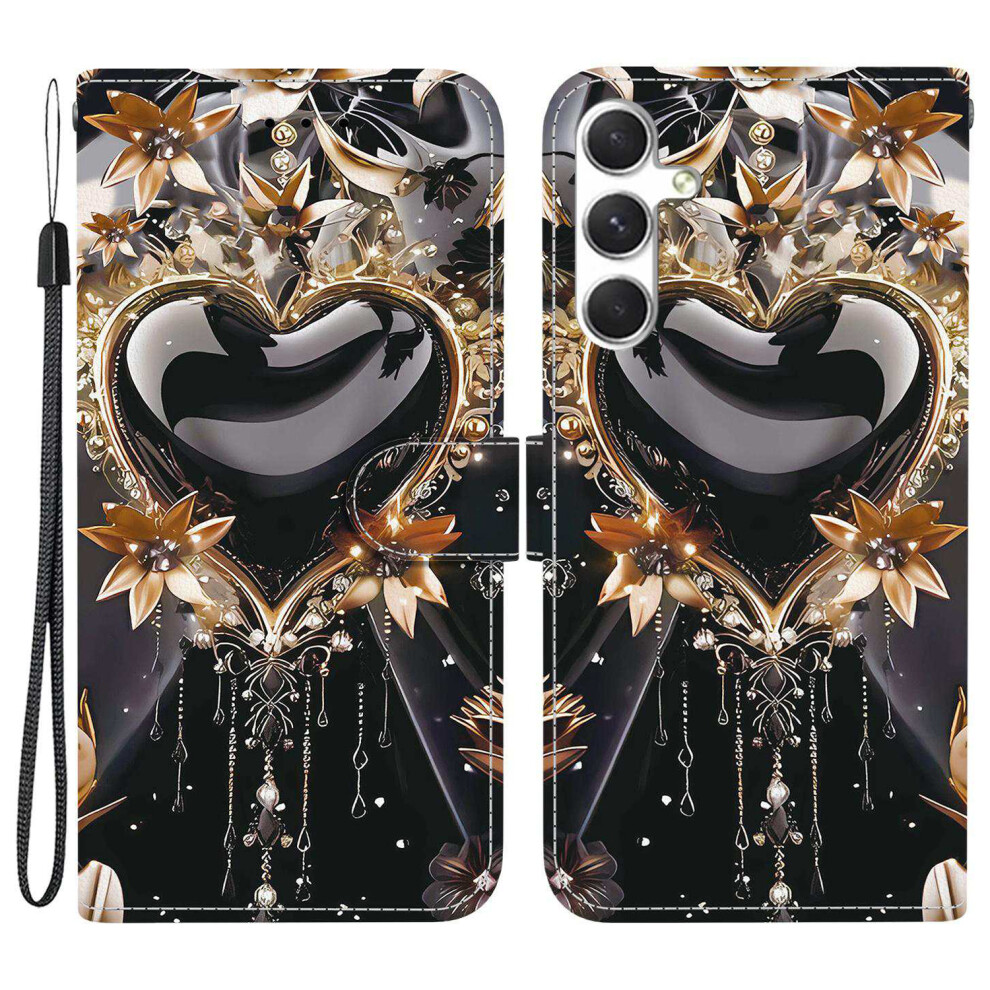 (Black Gold Heart) For Samsung Galaxy S25 Case Black,Gold 6914277567699