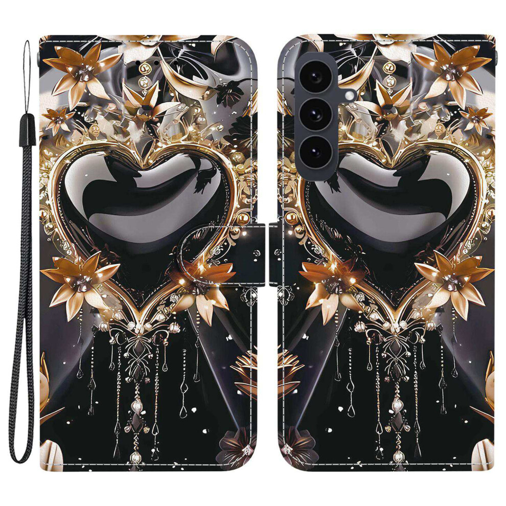 (Black Gold Heart) For Samsung Galaxy S25 Fe Case Black,Gold 6914275460688
