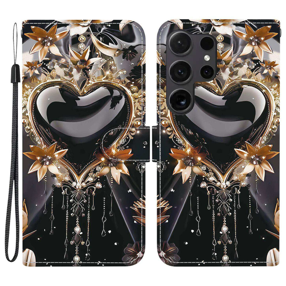 (Black Gold Heart) For Samsung Galaxy S25 Ultra Case Black,Gold 6914274268438