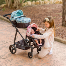 Floral Twin Doll Pram | Deluxe Convertible Double Doll Stroller with Carry Cots, Adjustable Handle & Storage Basket