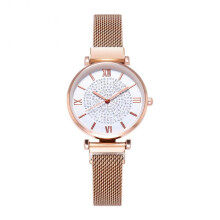 Women Starry Sky Rhinestone Magnetic Round Dial Quartz Wrist Watch Bracelet