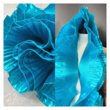 Fabric Metallic Shine Wavy Big Lace Pleat Ruffle Dress for Modeling Stage Decoration - Designer Fabric in Blue