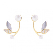 1 Pair Stud Earrings Small Leaf Back Hanging Sweet Korean Style Imitation Pearls Ear Studs Jewelry Gifts