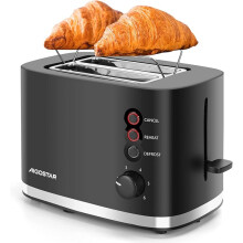 2 Slice Toaster With 1.5" Wide Slot, 800W Black With Warming Rack