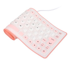 Clavier en silicone, design entièrement scellé, léger, rose, USB filaire, clavier souple