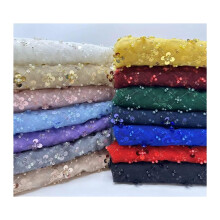 European Lace Mesh Embroidery Fabric 1 Yard with Beaded Sequins for Wedding Dresses and Formal Attire 14#