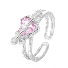 Women Ring Double Layer Adjustable Open Design Eye-catching All-match Jewelry Gift Pink Faux Crystal Ladies An Arrow Through A Heart Finger Ring