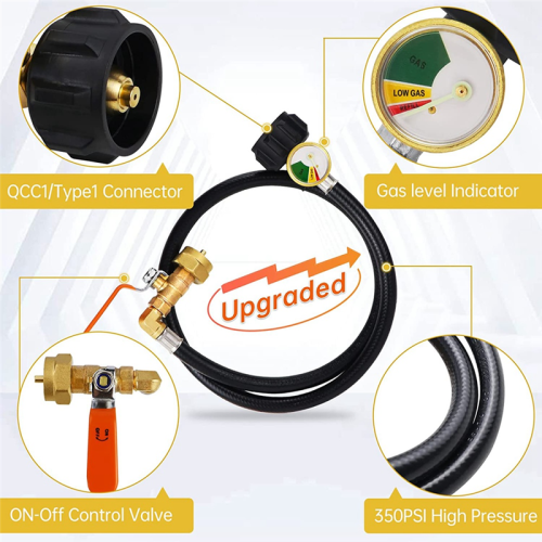 Propane Refill Adapter Hose Extension with Gauge a 2