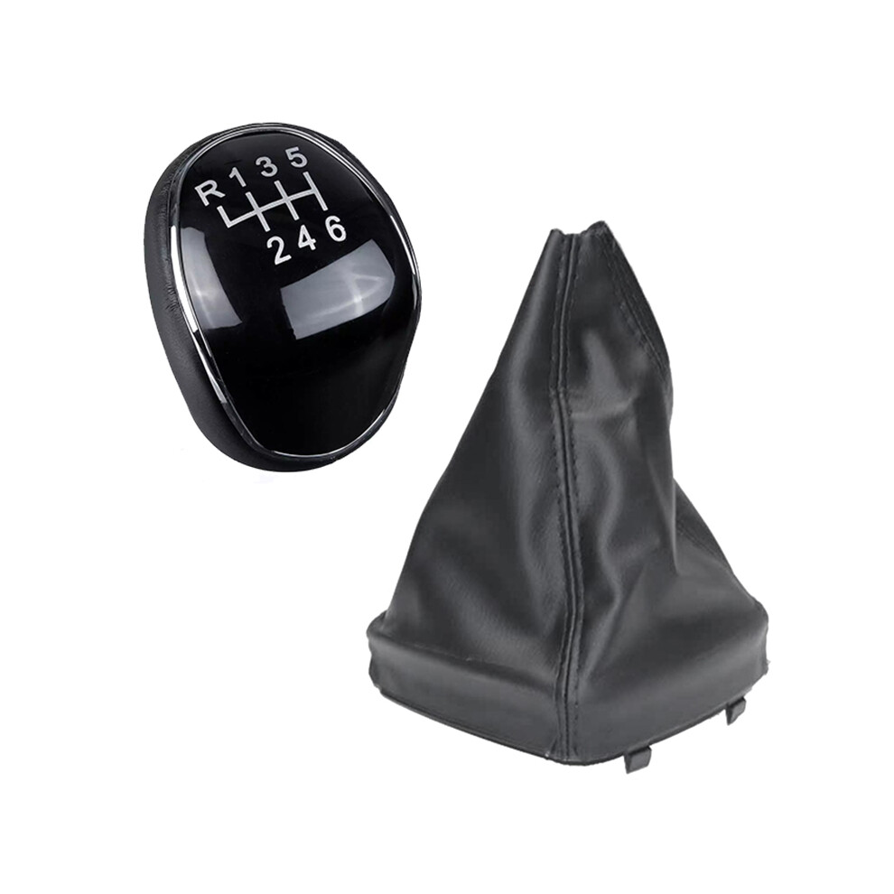 6 Speed Leather Gear Shift Knob Lever Gaitor Boot Black 4851880521118