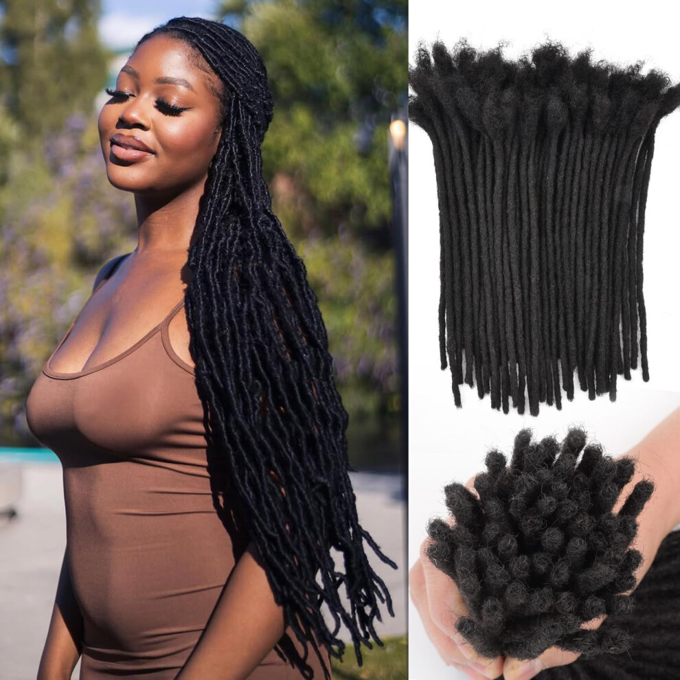 Unisex Dreadlock Extensions 6-18 Inch Human Hair Loc Extensions For Men/Women 100% Real Hair 0.6Cm Width 1B Color 10 Strands