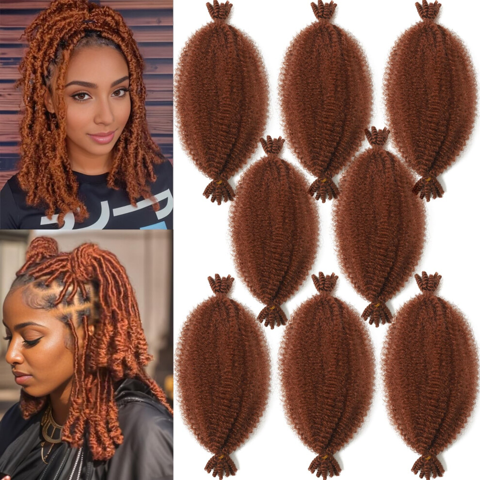 Unisex Springy Afro Twist Hair 12 Inch Marley Twist Braiding Hair 8 Packs Pre Fluffed Ginger Color Soft Locs Kinky Curly Extensions