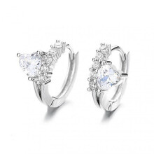 1 Pair Small Luxury Sweet Leverback Earrings Inlaid Heart Shaped Cubic Zirconia Hoop Earrings Party Jewelry