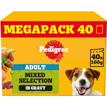 Pedigree Adult Dog Wet Food Pouches in Gravy Mixed Selection 40 x 100g