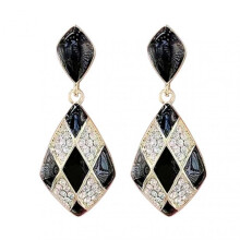 1 Pair Women Earrings Contrast Color Rhombus Shape Rhinestone Anti-allergy Drop Earrings for Gift