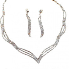2Pcs/Set Geometry Shape Exquisite Workmanship Necklace Earrings Set Noble Shining Rhinestone Choker Necklace Drop Earrings Jewelry Accessory