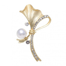 Elegant Plant Leaf Shape Matte Brooch Shining Rhinestones Inlaid Faux Pearl Decor Suit Lapel Pin Temperament Scarf Buckle Badge Dress Coat Accessories