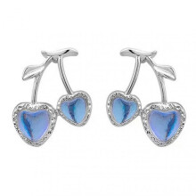 Cute Sweet Cherry Stud Earrings Shiny Light Blue Rhinestone Earrings Banquet Party Women Fashion Jewelry Gift