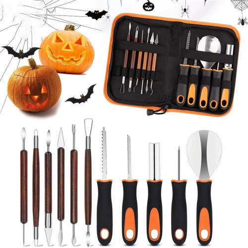 Halloween Kürbis-Schnitz-Set mit Messer – Für Kinder – Adu 2